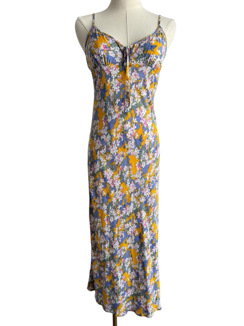 Sans Souci Floral Midi Dress Sz S Yellow Blue Slip Dress Spaghetti Strap Spring